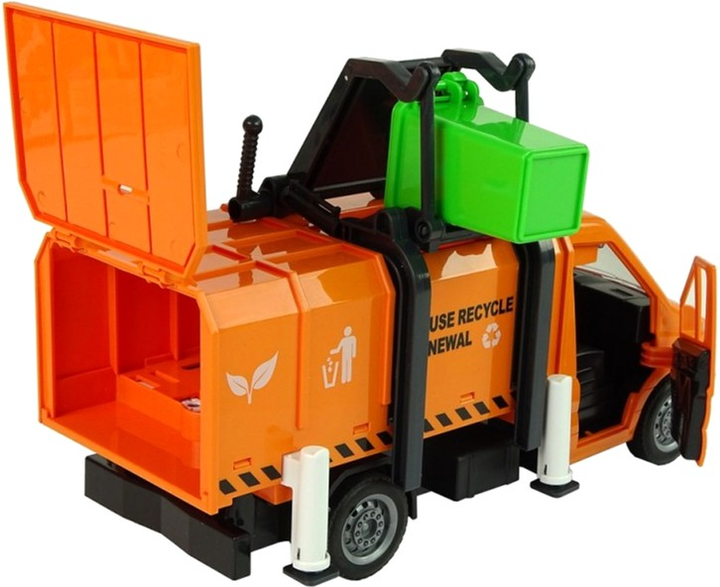 Śmieciarka LEAN Toys Garbage Truck 10429 z akcesoriami Pomarańczowa (5904665992678) - obraz 5