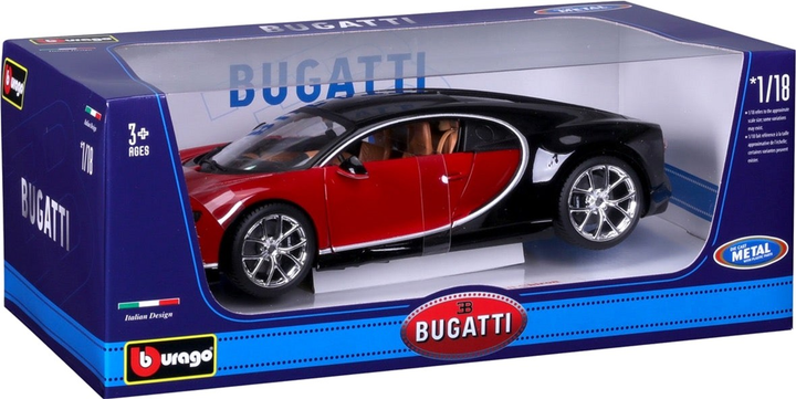 Металева модель автомобіля Bburago Bugatti Chiron 1:18 Чорно-червона (4893993009817) - зображення 2