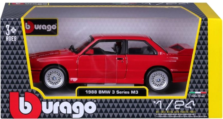 Metalowy model samochodu Bburago BMW Serii 3 1988 1:24 Czerwony (4893993211005) - obraz 1