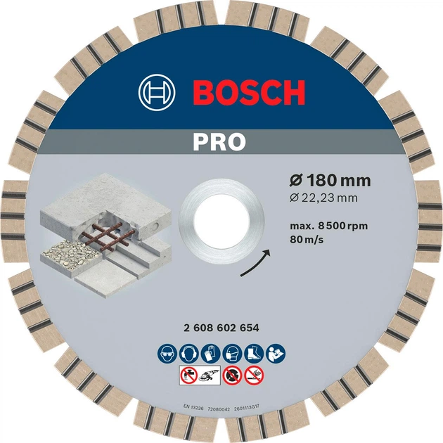 Алмазный круг Bosch Best for Concrete, 180х22,23х2,4 мм (2608602654) - Фото 1 Алмазный круг Bosch Best for Concrete, 180х22,23х2,4 мм (2608602654) - изображение 1