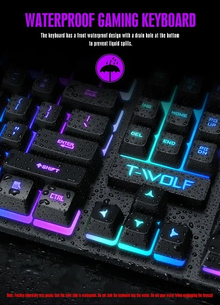 Игровой комплект, клавиатура игровая + игровая мишь T-Wolf TF200 2 в 1 проводной с RGB подсветкой - изображение 8