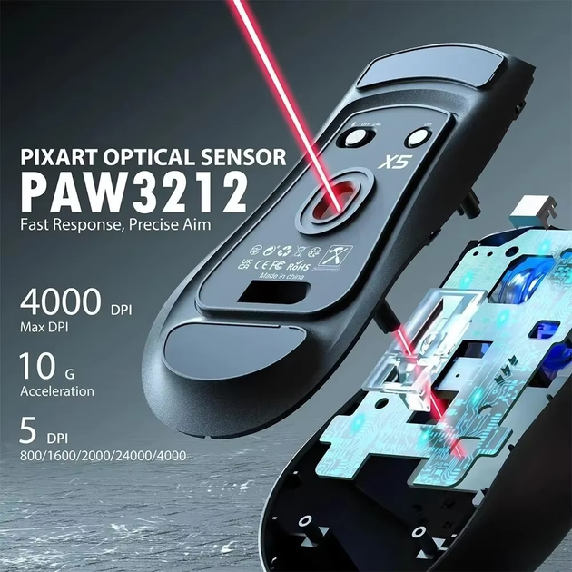Мышь беспроводная Attack Shark X5 с аккумулятором и подсветкой 2,4G+Bluetooth Black - изображение 7