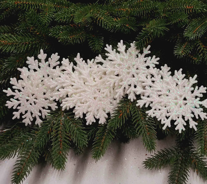 Новогодняя фигура, набор Снежинок, блеск, цвет БЕЛЫЙ, 10шт/уп, 8,5см, игрушка на елку, Украина - Фото 1 Новогодняя фигура, набор Снежинок, блеск, цвет БЕЛЫЙ, 10шт/уп, 8,5см, игрушка на елку, Украина - изображение 1