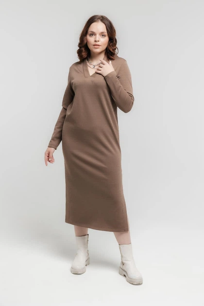 Тепла сукня в рубчик 104MONA 3XL Бежевий - изображение 5