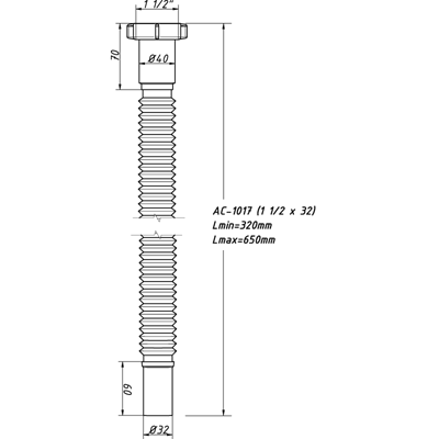 Гибкая гофротруба с гайкой 1 1/2"40х32 длина 650мм, VTM АС-1017 - изображение 2