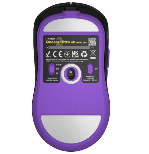 Бездротова ігрова мишка HATOR Quasar 2 ULTRA 4K wireless 3200dpi USB Black-Lilac (HTM570BL) - зображення 3