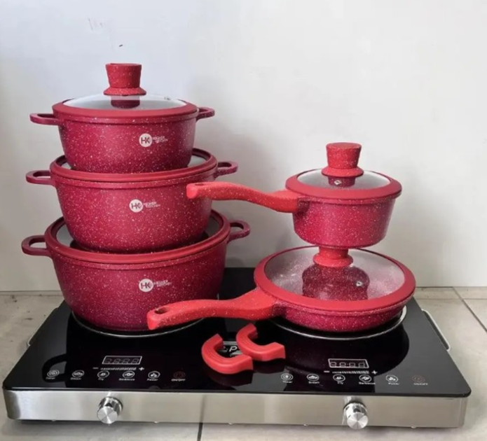 Набор кастрюля и сковорода с гранитным антипригарным покрытием Higher Kitchen НК-316 из 12 предметов Красный (НК316RED-AV) - изображение 5
