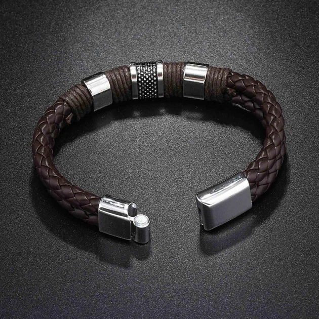 Браслет мужской плетеный кожаный коричневый - изображение 5