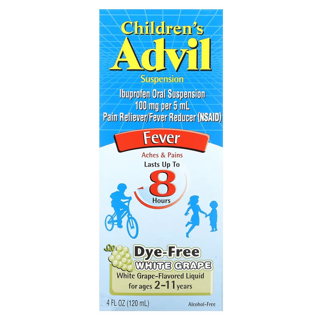 Advil Children's Advil Fever жаропонижающее и обезболивающее средство для возраста 2–11 лет белый виноград 120 мл (4 жидк. унции) - изображение 1