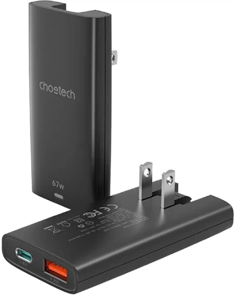 Мережевий зарядний пристрій CHOETECH 65W GaN USB-C + USB-A Ultra thin Чорний (PD6011-EU-BK) - зображення 3
