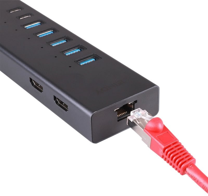 Док-станція Lindy DST-Mini Duo USB Type-C - USB x5, USB Type-C x2, HDMI x2, RJ-45 Grey (4002888433730) - зображення 4