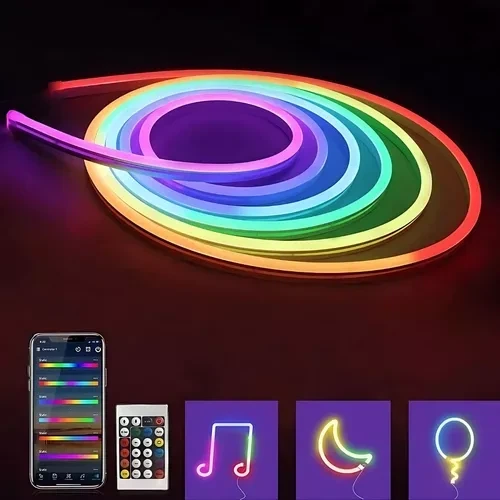 Неоновая светодиодная лента гибкий неон RGB USB Bluetooth Разноцветная 5 метров - Фото 1 Неоновая светодиодная лента гибкий неон RGB USB Bluetooth Разноцветная 5 метров - изображение 1
