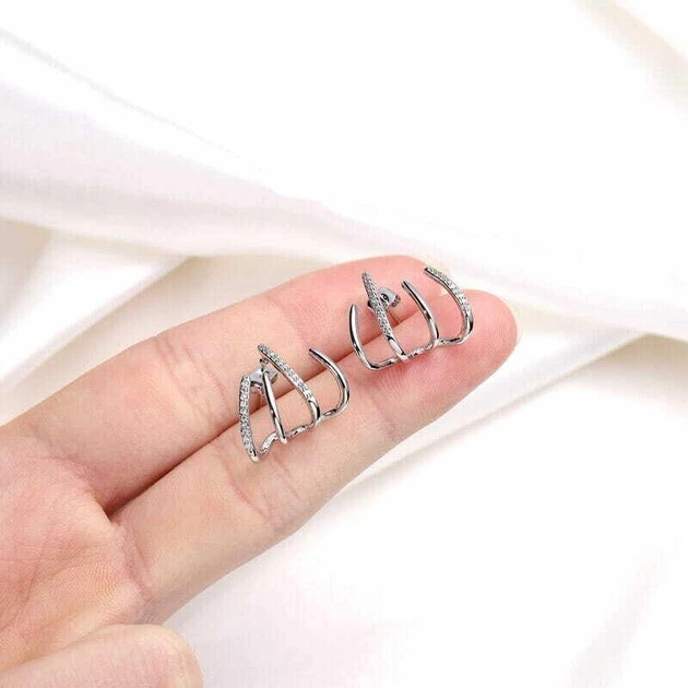 Сережки пусети з камінням ShinyClaws, сріблясті - зображення 6