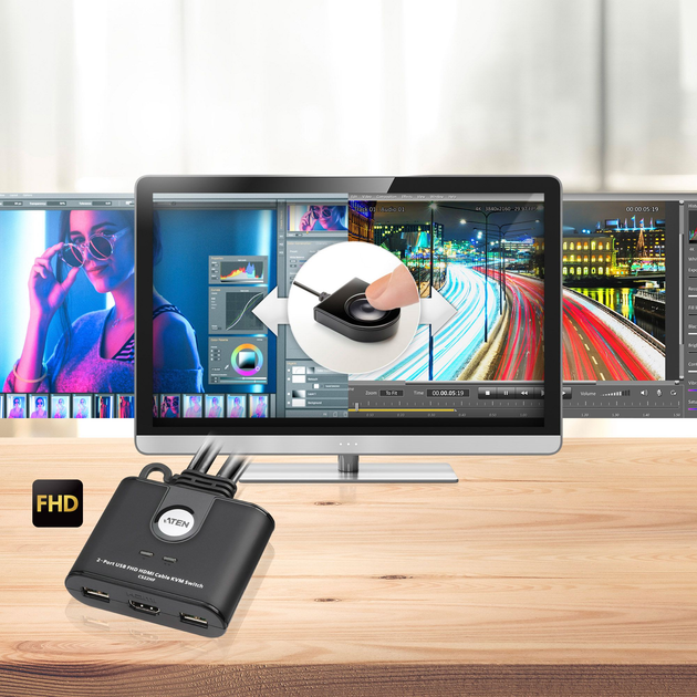 KVM-перемикач ATEN CS22HF 2-Port HDMI Black (4710469341304) - зображення 3