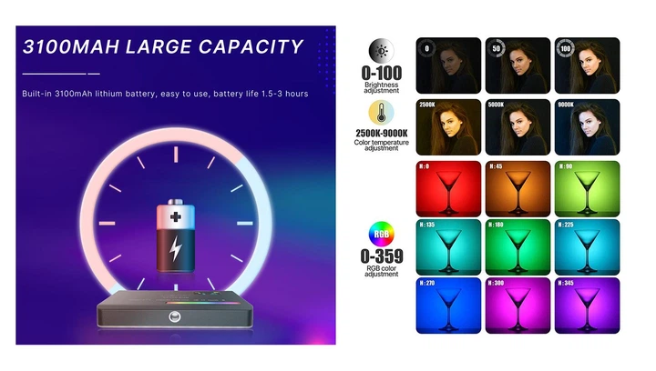 Накамерный свет светодиодная панель ULANZI VL120 RGB Black с регулятором яркости и 20 светоэффектами (2500-9000K, 3100мАч) - Фото 5 Накамерный свет светодиодная панель ULANZI VL120 RGB Black с регулятором яркости и 20 светоэффектами (2500-9000K, 3100мАч) - изображение 5