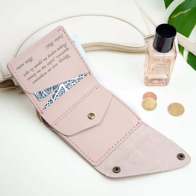 Именной мини кошелек с гравировкой на заказ, Powder, Malina Leather - изображение 2