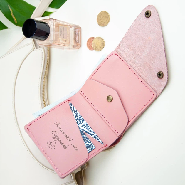 Компактный женский кошелек с гравировкой на заказ, Pink, Malina Leather - Фото 2 Компактный женский кошелек с гравировкой на заказ, Pink, Malina Leather - изображение 2