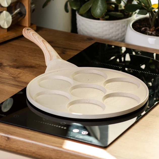 Сковорода с антипригарным покрытием 26 см для блинов, яиц и оладий 7-сегментная круглая бежевая HP-39-582-W - изображение 5