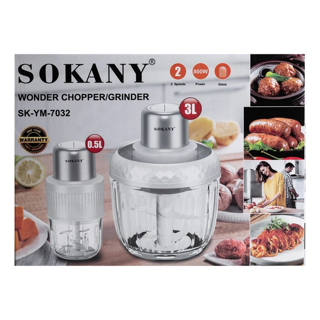Чоппер кухонный 2 в 1 Sokany SKYM7032W чаша на 0.5 и 1.5 л 800 Вт Белый - изображение 8