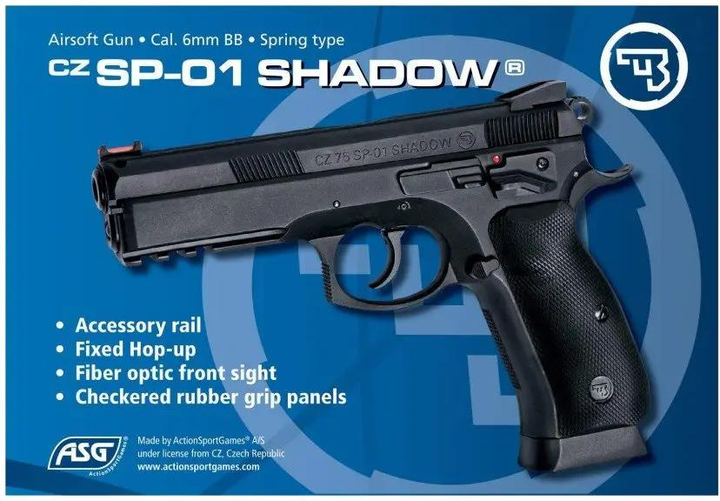 Пістолет страйкбольний ASG CZ SP-01 Shadow Spring кал. 6 мм - зображення 2