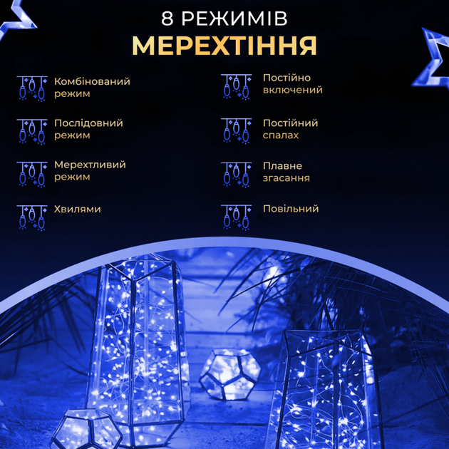 Гирлянда светодиодная GarlandoPro 2000L200MGBL Роса Нить на 2000 LED зеленая 200 м 8 режимов Синий (127-107-2000L200MGBL) - изображение 5