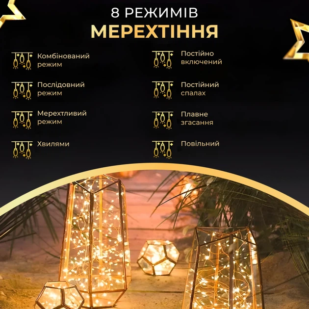 Гирлянда светодиодная GarlandoPro 500L50MGY Роса Нить на 500 LED зеленая 50 м 8 режимов Желтый (127-107-500L50MGY) - изображение 6