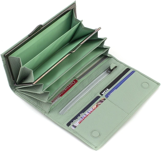 Мятный кошелёк из натуральной кожи Marco Coverna W001 Light Green - изображение 6