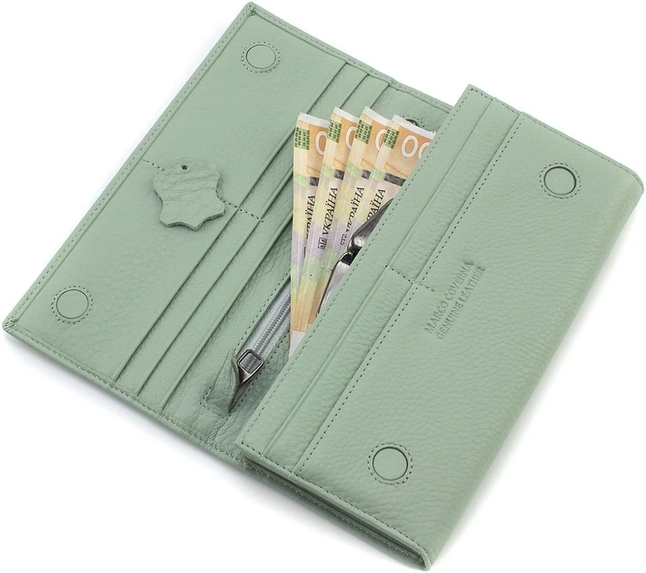 Мятный кошелёк из натуральной кожи Marco Coverna W001 Light Green - изображение 9