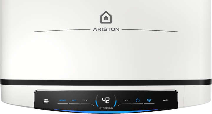 Водонагрівач електр. Ariston плаский слім VELIS PRO DRY WIFI 80 EU, 80л, 2*1,5кВт, сух тен, ун. монтаж, електр. кер-ння, B, Італія, Білий - изображение 5