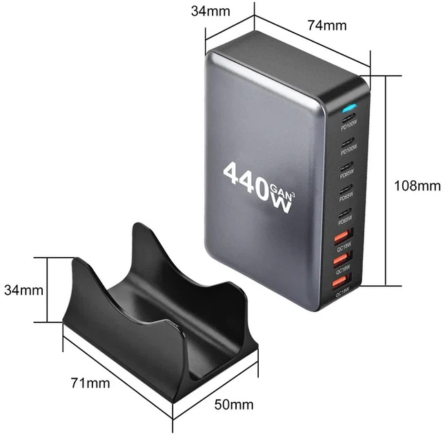Сетевое зарядное устройство XoKo QC-400 Gan3 440W вилка EU (QC-400) - изображение 5
