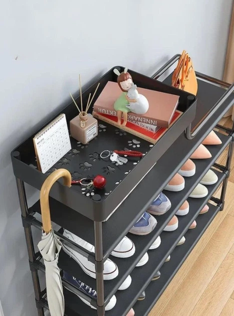 Багатоярусна підставка - стелаж для зберігання взуття Shoe Rack 60х18.5х78.5 см, Метал, Чорний - Фото 2 Багатоярусна підставка - стелаж для зберігання взуття Shoe Rack 60х18.5х78.5 см, Метал, Чорний - зображення 2