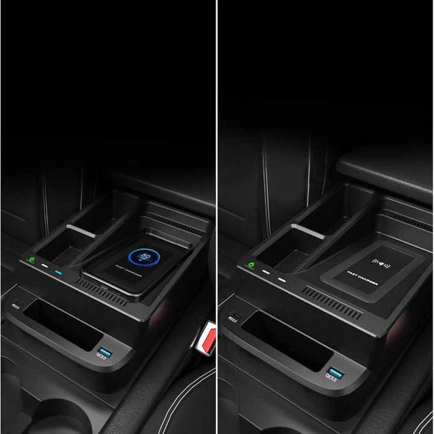 Кастомная беспроводная зарядка Qi 15W QINETIQ для Honda CR-V (2017-2022) с подлокотником - изображение 6