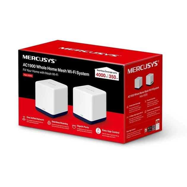 Домашняя Mesh Wi-Fi система Mercusys H50G AC1900 Whole-Home Mesh Wi-Fi/3x1000Mbps LAN комплект 2шт White-Blue (Halo H50G(2-pack)) - изображение 3