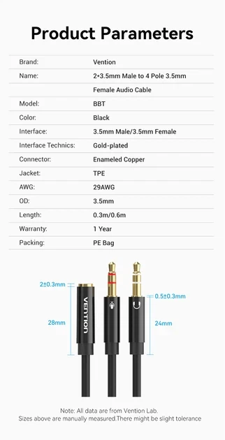 Сплиттер Vention переходник-разветвитель 2*3.5мм minijack - 3.5мм minijack 1.5 м Black (BBTBG) - Фото 8 Сплиттер Vention переходник-разветвитель 2*3.5мм minijack - 3.5мм minijack 1.5 м Black (BBTBG) - изображение 8