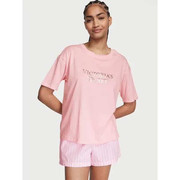Піжама ( Шорти + Футболка ) жіноча Victoria`s Secret Рожева Cotton Short Tee - Jama Set Pretty Blossom Stripes розмір S,М - Фото 1 Піжама ( Шорти + Футболка ) жіноча Victoria`s Secret Рожева Cotton Short Tee - Jama Set Pretty Blossom Stripes розмір S,М - изображение 1