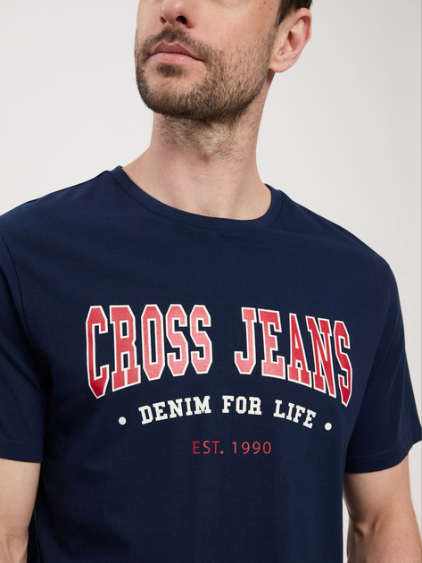 Футболка бавовняна довга чоловіча Cross Jeans 16016-001 L Темно-синя (8697319659702) - зображення 5