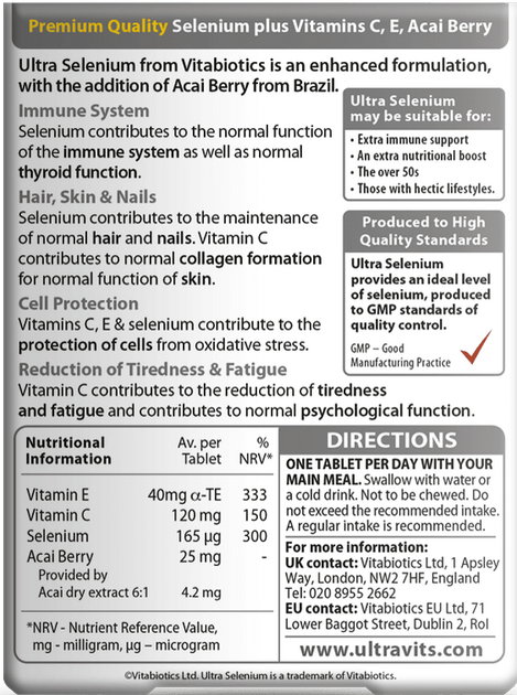 Suplement diety Vitabiotics Ultra Selenium selen 30 tabletek (5021265245710) - obraz 2