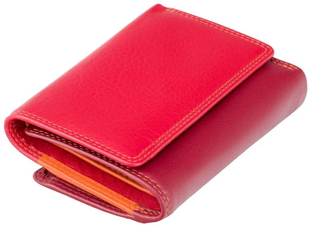 Жіночий шкіряний гаманець з натуральної шкіри вертикальний з RFID захистом, кнопка, з монетницею, червоний мультиколор 61272 - зображення 2