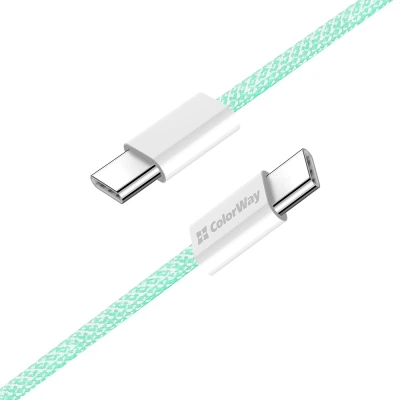 Дата кабель USB-C to USB-C 1.0m 60W 3.0А green ColorWay (CW-CBPDCC061-G) - Фото 10 Дата кабель USB-C to USB-C 1.0m 60W 3.0А green ColorWay (CW-CBPDCC061-G) - зображення 10