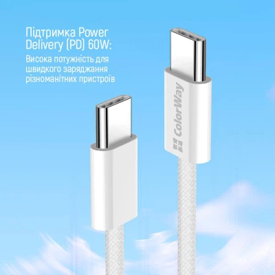 Дата кабель USB-C to USB-C 1.0m 60W 3.0А grey ColorWay (CW-CBPDCC061-GR) - зображення 4