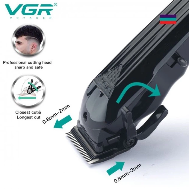 Машинка для стрижки волосся VGR V-282 6 насадок, LED Display black - зображення 5