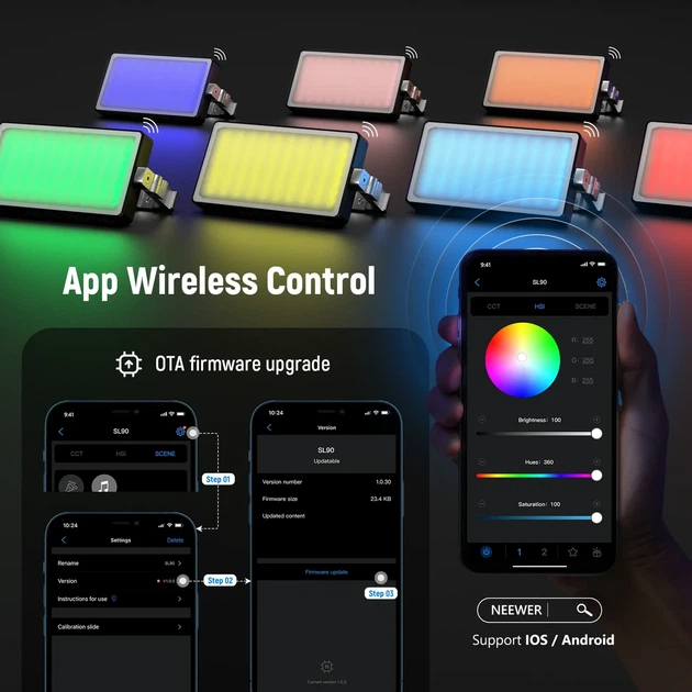 Накамерный видеосвет светодиодная панель Neewer SL90 Pro RGB для съемок (2500К-10000К, APP приложение) - Фото 6 Накамерный видеосвет светодиодная панель Neewer SL90 Pro RGB для съемок (2500К-10000К, APP приложение) - изображение 6