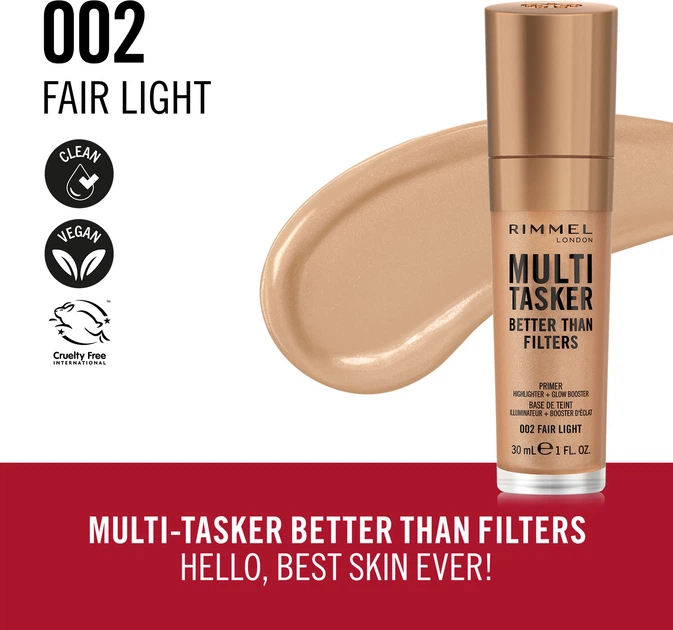 Праймер для лица Rimmel Multi Tasker Better Than Filters Primer 3 в 1 002 Fair light 30 мл (3616305400956) - изображение 4