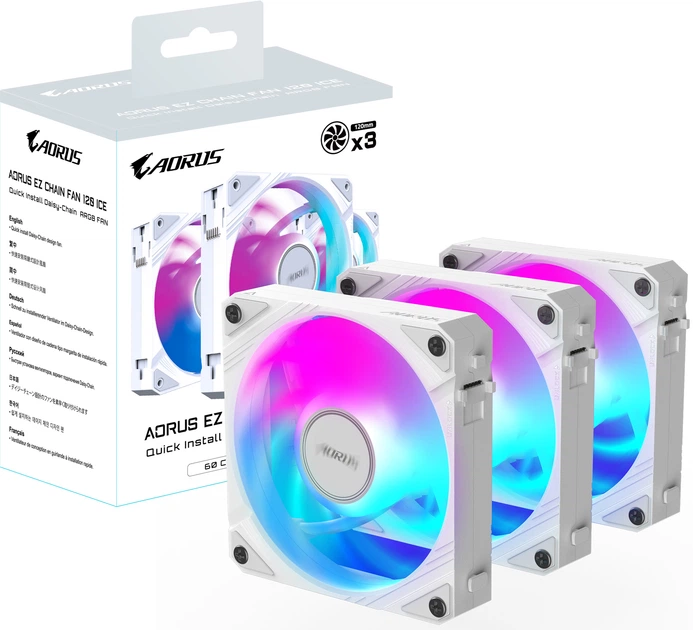 Набір вентиляторів Gigabyte Aorus EZ Chain Fan 120 Ice (GP-ECFAN1203 ICE) - зображення 7