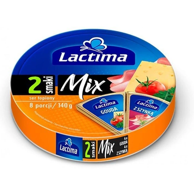 Сир плавлений трикутник Мікс Lactima Mix 2 Smaki Mix два смаки 8шт 140г - Фото 1 Сир плавлений трикутник Мікс Lactima Mix 2 Smaki Mix два смаки 8шт 140г - изображение 1