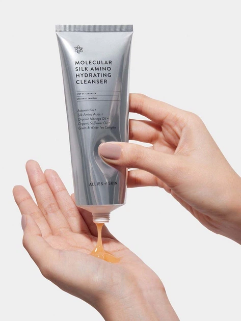 Універсальний безсульфатний очищаючий гель-пінка Allies Of Skin Molecular Silk Amino Hydrating Cleanser 100ml - Фото 2 Універсальний безсульфатний очищаючий гель-пінка Allies Of Skin Molecular Silk Amino Hydrating Cleanser 100ml - изображение 2