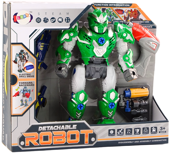 Robot do skręcania Lean Toys ze światłem i dźwiękiem 36.5 cm Zielony (5905991018704) - obraz 1