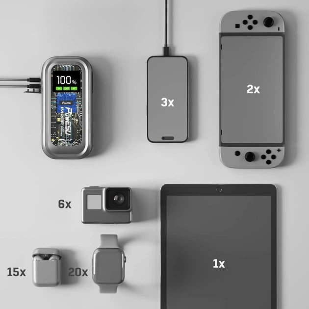 Пусковий пристрій POWESU 1500A Peak 12800mAh Бустер для авто з функцією Power Bank + ліхтар має чохол (твердий футляр) - изображение 5