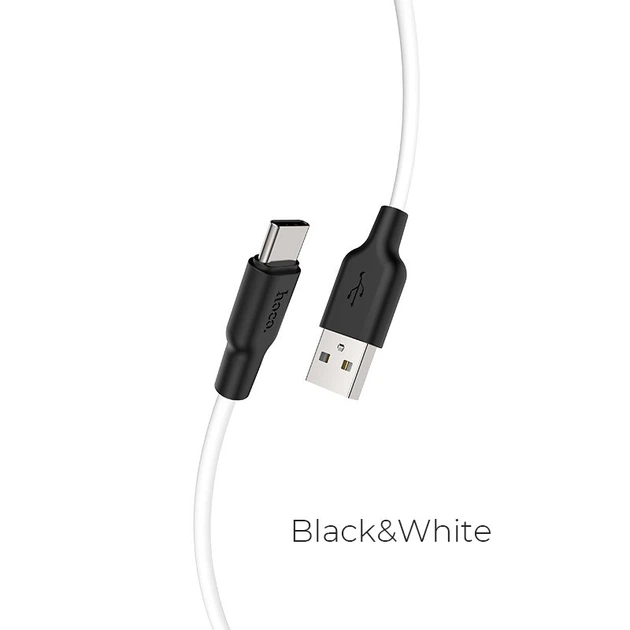 Кабель HOCO X21 Plus USB для Type-C 3A, 1m, silicone, silicone connectors, чорний+білий - Фото 1 Кабель HOCO X21 Plus USB для Type-C 3A, 1m, silicone, silicone connectors, чорний+білий - зображення 1