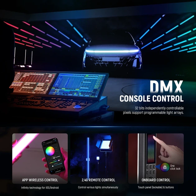 Профессиональная LED лампа стик свет для съемки NEEWER TL120C 42 Вт RGB 127см с управлением APP/2.4G/DMX RGB - изображение 5